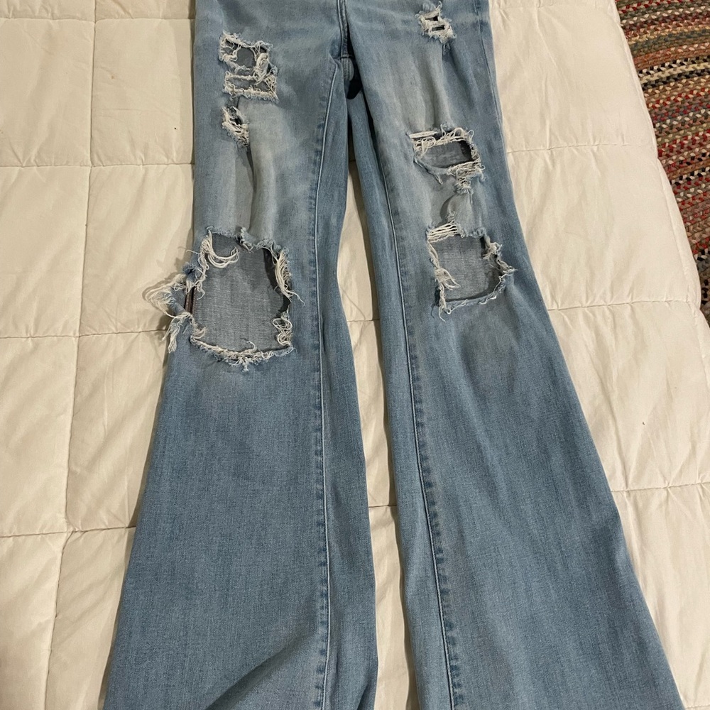American Eagle Outfitters Light Blue Distressed Flare Jeans